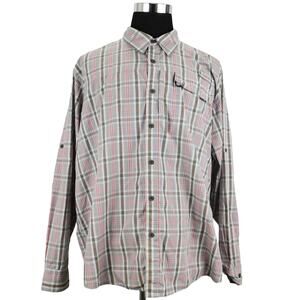 Wrangler Gray Red Checkered Cotton Blend Long Sleeve Button Mens XXL Shirt